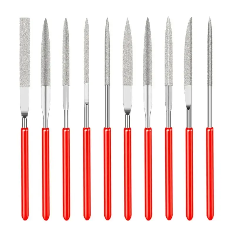 10-Piece Diamond Needle File Set, 3x140mm Mini Needle File Tool Kit, for Stone Glass Metal Carving, Handicraft Tools, DIY Craft Supplies