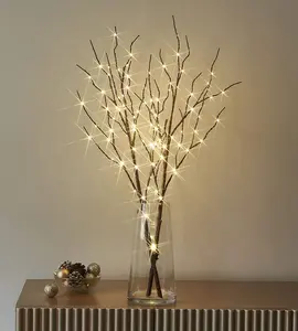 Lighted Brown Willow Branches 32IN 100 LED with Timer Battery Operated, Tree Branch with Warm White Lights for Holiday Christmas Decoration Indoor Outdoor Use