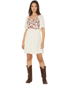 Shyanne Women's Women'S Embroidered Crinkle Flutter Sleeve Mini Dress - Swsp25d45-Iv