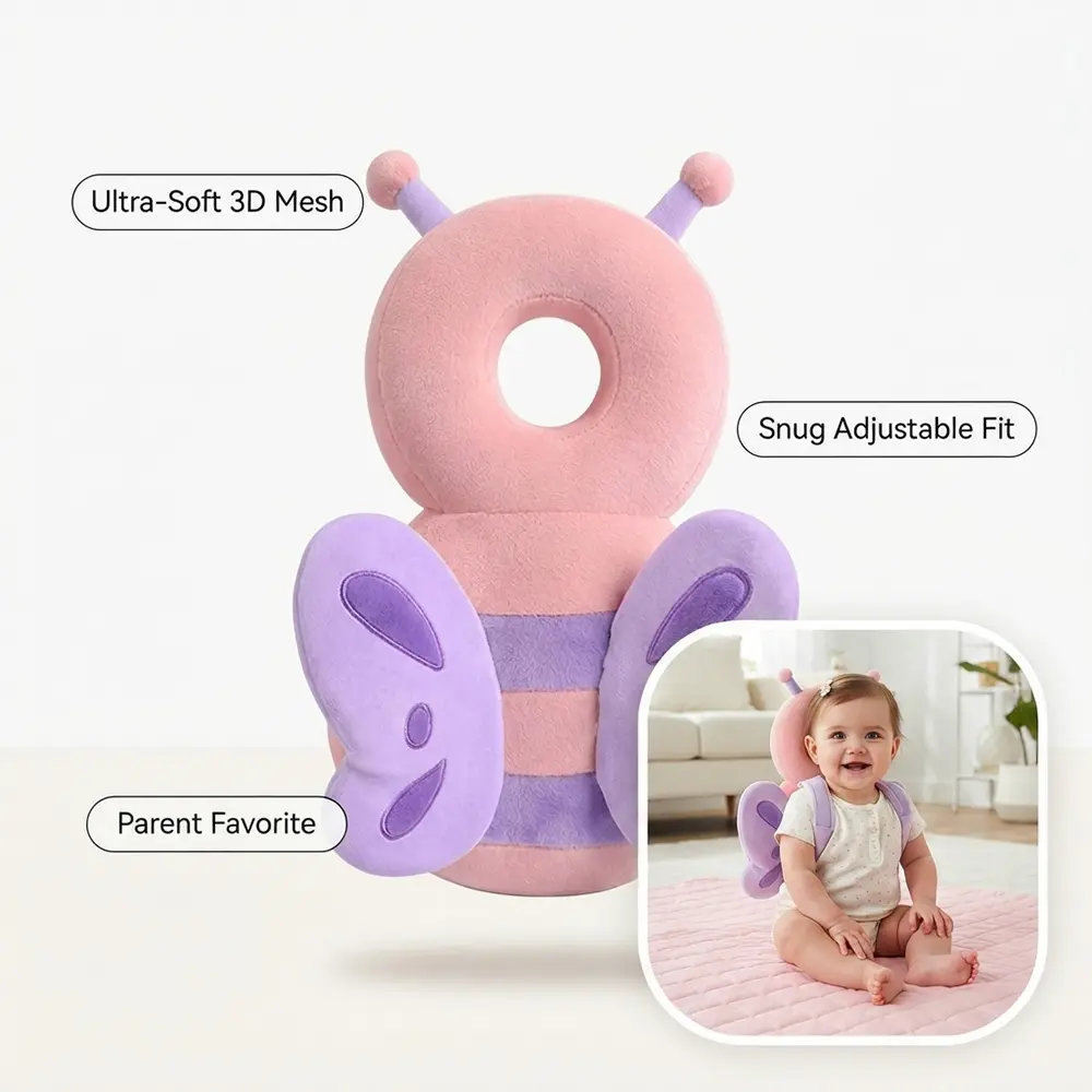 RENFUGUI Dusty Rose Butterfly Wearable Back Pad, Adjustable Soft 3D Mesh Baby Backpack with Hollow Airflow Design for 5-24 Months, Breathable Infant Backpack for Sitting Standing Milestones, Baby Shower Gift