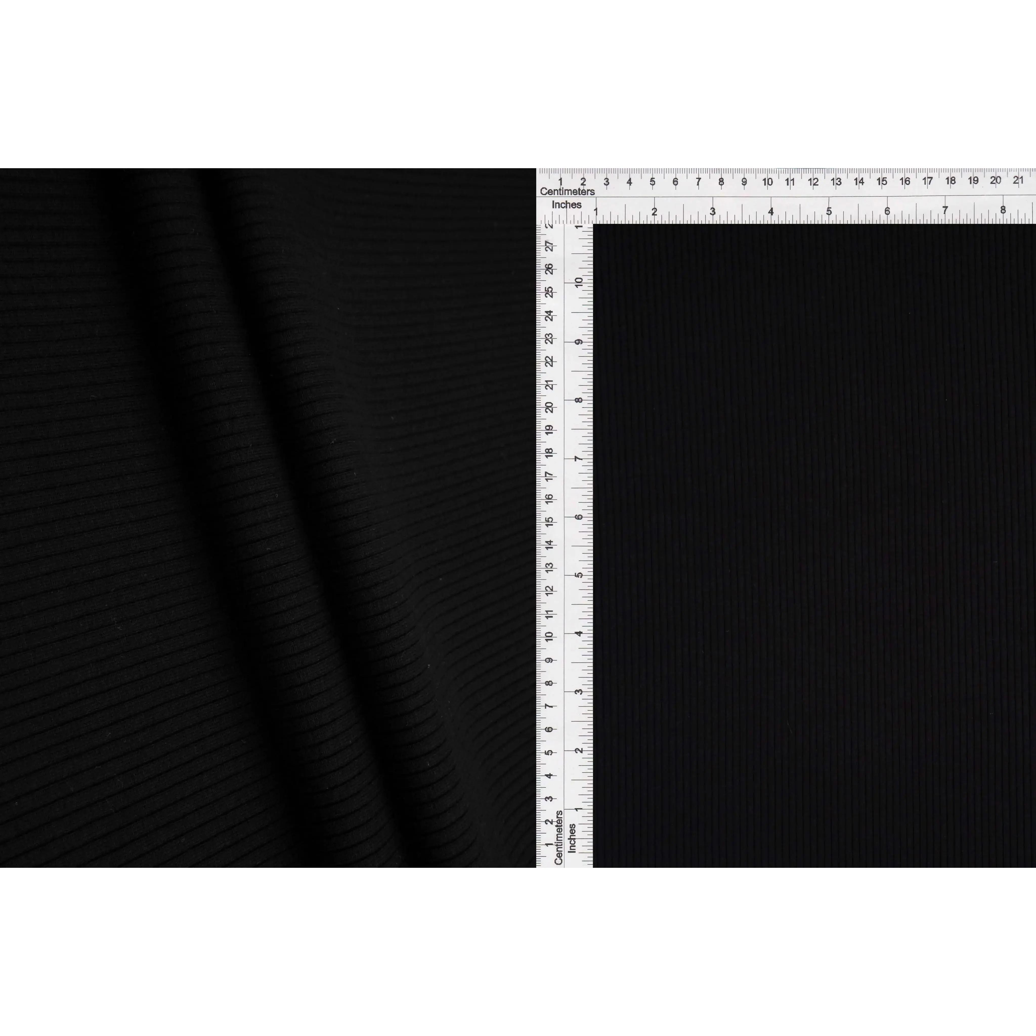 Heavy Rib Solid Knit Fabric Black Ivory 50 Inch Wide