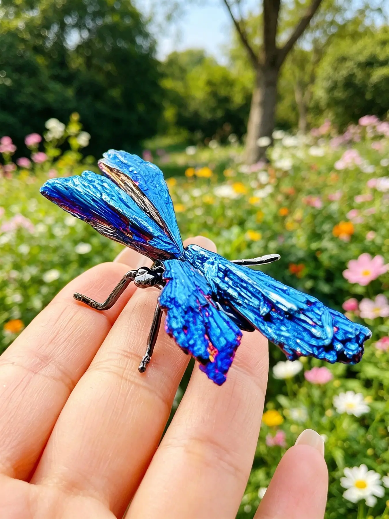 High-Quality Natural Crystal Blue Mini Dragonfly Statue, Handmade Crystal Insect Decor, Halo Coated Gemstone Ornament, Home & Gift Decoration, Crystal Figurines