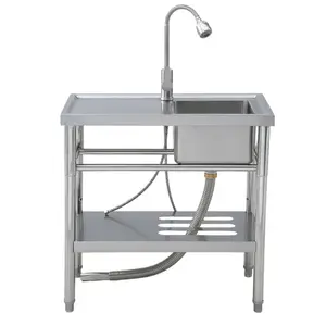 [TOP RATED - FLASH SALE] Garvee 16"D X 30"W X 30"H Single Bowl Commercial Utility basin - Stainless Steel, Pull-Out Faucet, Workbench, Storage Shelf, Adjustable Legs, Easy-Clean Rustproof Basin, Home, Restaurant, Bar, Laundry, Food Truck