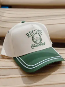 Recess Social Club Green Vintage Trucker Hat Unisex Snapback Cap with White Stripes on Bill and Adjustable Fit
