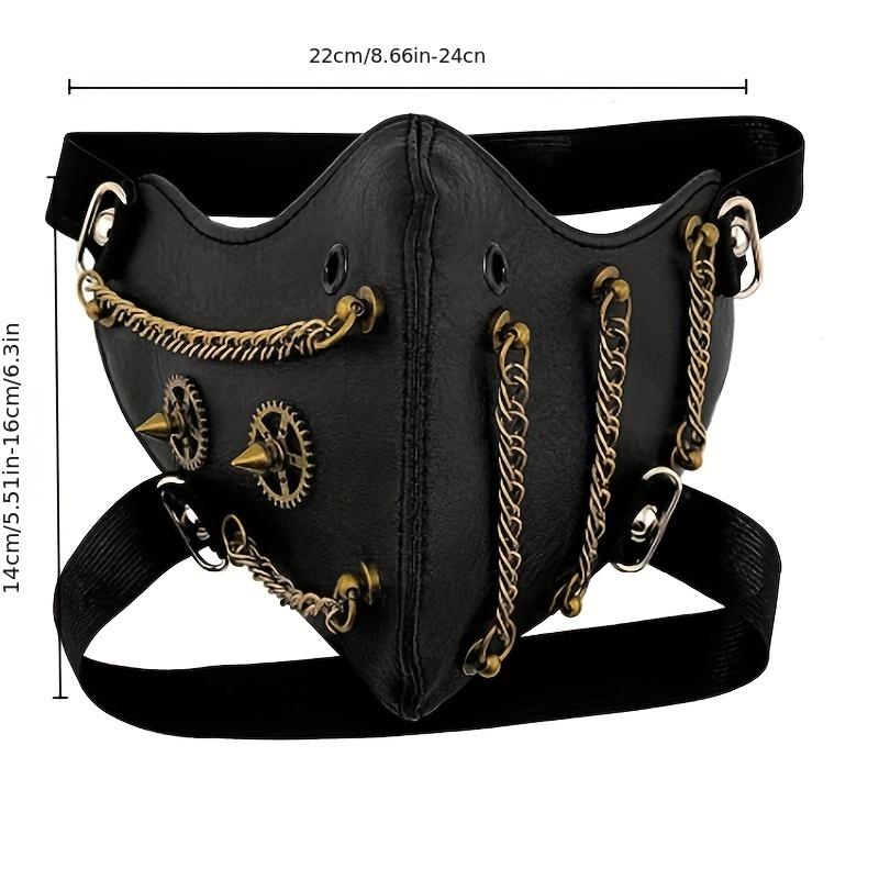 Cyberpunk and Steampunk Style Adult Faux Leather Mask with Gold Chain - Fashionable, Avant-garde Halloween Party Accessory, Adjustable Shoulder Strap, Design Options, Halloween Costume Cyberpunk and Steampunk Style Adult Faux Leather Mask with Gold Chain - Fashionable, Avant-garde Halloween Party Accessory, Adjustable Shoulder Strap, Design Options, Halloween Costume