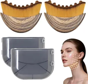 2Pcs Contour Face Brushes - Sensitive, Gentle, Durable Soft Bristle Beauty Tools for Lymphatic Drainage, Facial Cleansing - Suitable for All Skin Types (Aids Massage, Sculpting Glow & Jawline Definition)