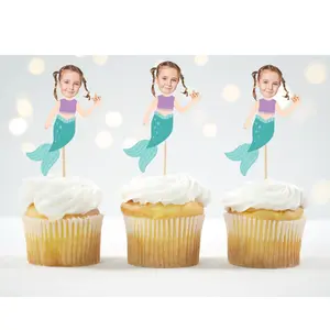 Custom Mermaid Cupcake Toppers with Photo - Under the Sea Birthday Decor