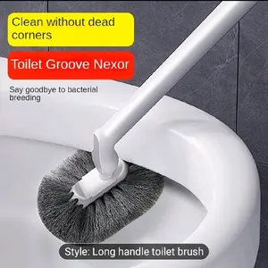 Ergonomically designed toilet bruch with a long handle and c- shaped head made of plastic convenient reusable and requires no charging