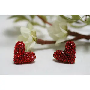Rhinestone Red Heart Earrings, Valentine's Day Heart Earrings Jewelry Gift