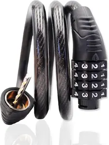 Combination Bike Cable Lock - 4 Digit, 32 inch Long Coiled Security Resettable Cable Lock, Anti-Theft Accessories for Mountain Bike, Road Bike, Electric Bicycle, Scooter