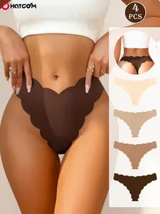 Hotcom Women's 4Pcs Soft Comfortable Quick Dry Breathable Underwear Set Multi-pack for Yoga Sports Thongs Comfy Seamless Low Waist Knitted Fabric Everyday Gym Wear panty ice silk bikini