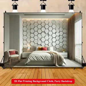 2D Flat Printing Backdrop Banner 1pc, Elegant Honeycomb Interior Design Vibrant Polyester Background Cloth for Family Party, Wedding, Birthday, Christmas, Thanksgiving, Fall, Entryway, Room Decorations, Easy to Set Up, Reusable