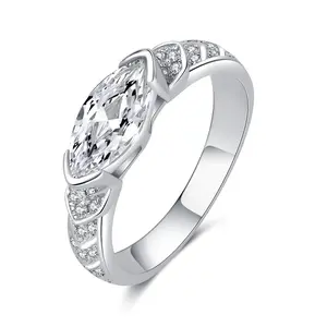 Loveden 1CT Marquise Shape Synthetic Moissanite Ring 925 Sterling Silver Rings  For Women Daily Wear Birthday Present Wedding Class Solitaire Engagement Ring Gift Fine Jewelry cute