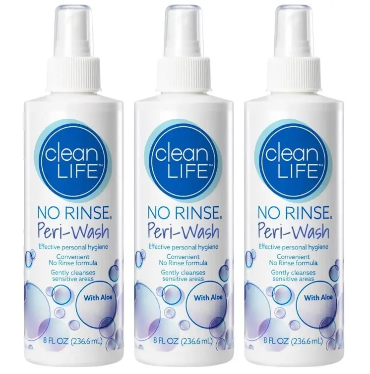No-Rinse Peri-Wash Perineal Cleanser 8 fl oz (Pack of 3) – pH Balanced, Rinse-Free Formula with Aloe & Vitamin E | Soothes & Moisturizes Sensitive Skin | No Alcohol | Hospital Trusted, Made in USA