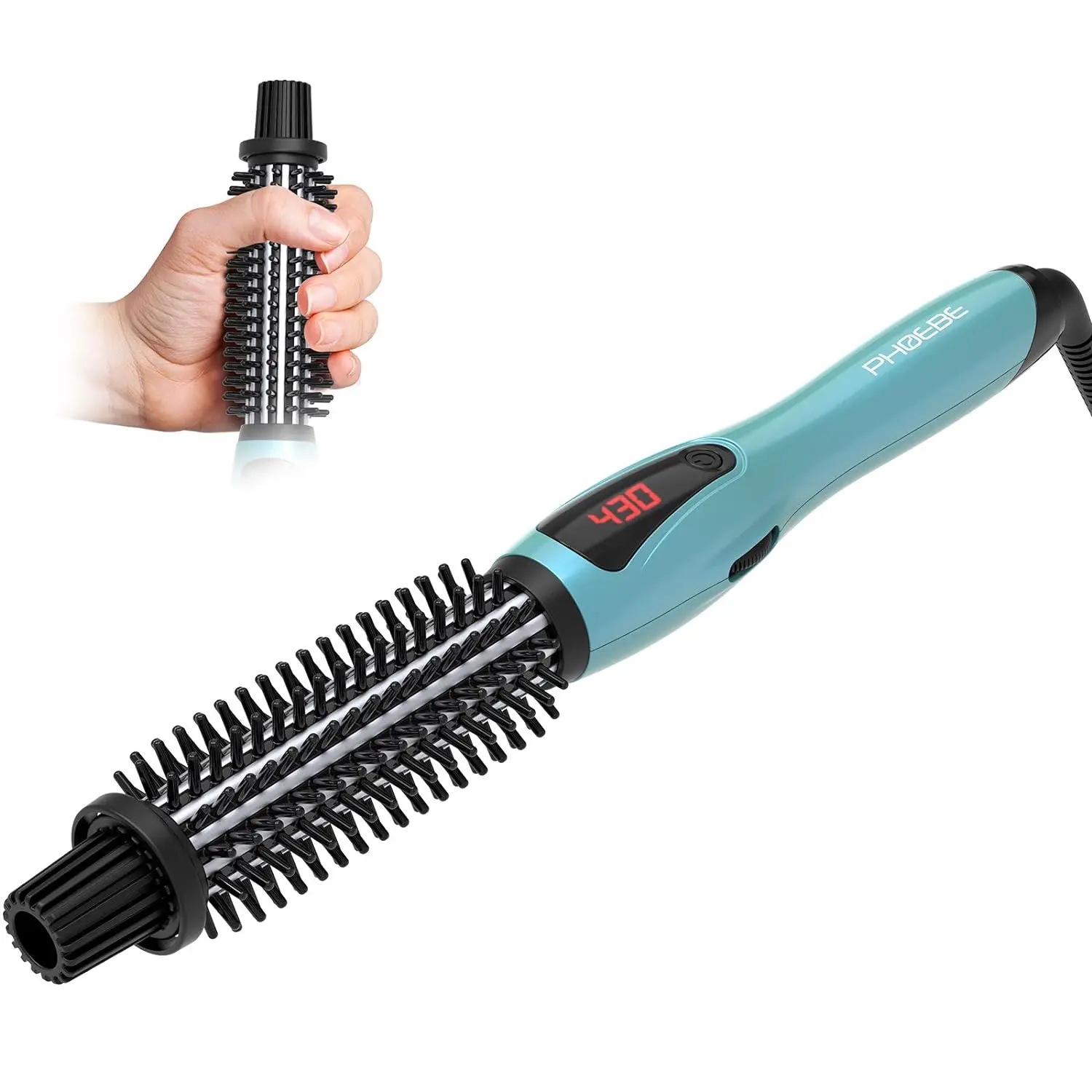 PHOEBE 1-Inch Ceramic Tourmaline Ionic Curling Iron Brush with Anti-Scald Bristles, Instant Heat-Up, Dual Voltage, Plug-In Design for All Hair Types