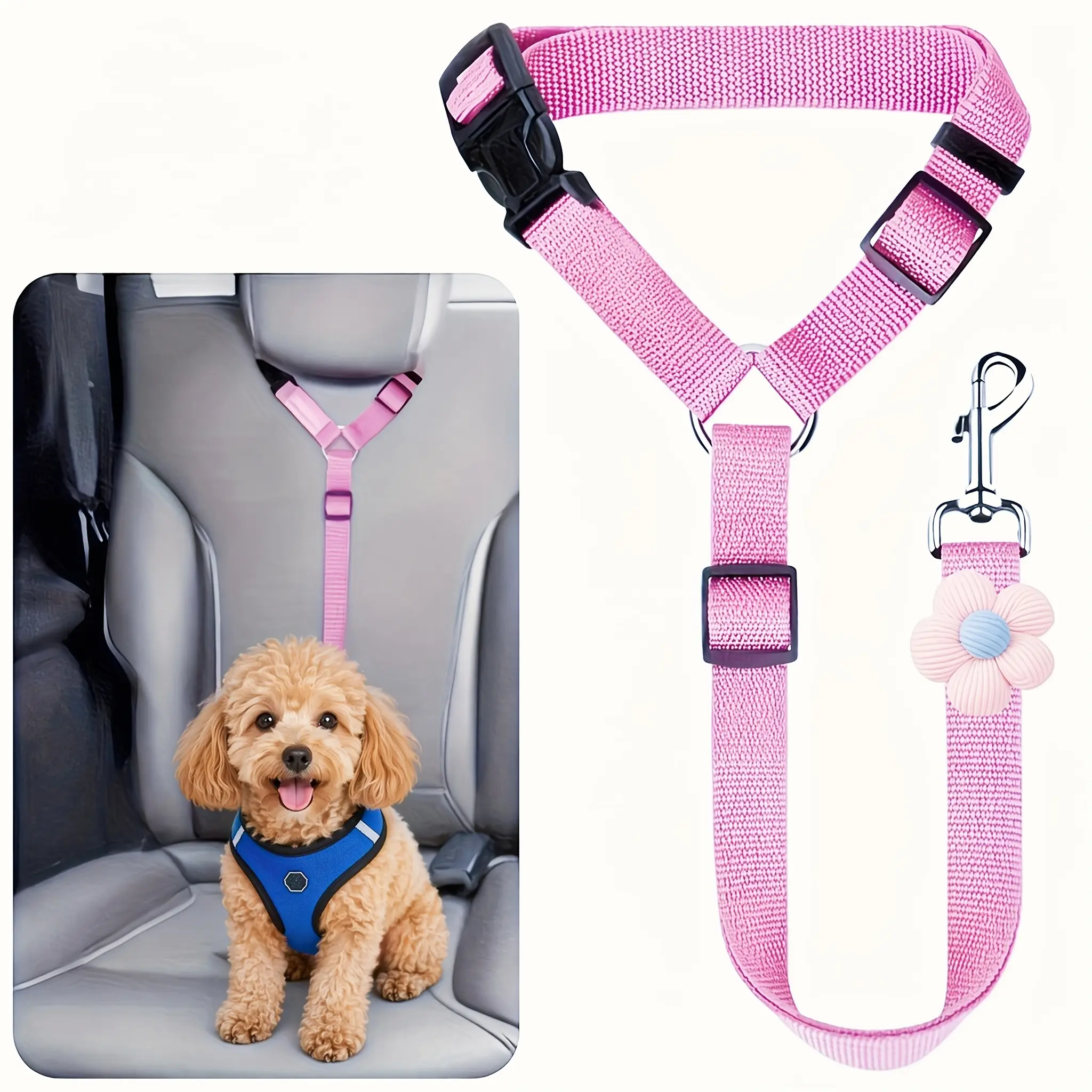 Pawzseek Adjustable Nylon Dog & Cat Car Harness - Harness Travel, Nylon Tough Strap, Universal Fit, Adjustable Design, Detachable, Easy-to-Use Vehicle Headrest Restraint Buckle Lockin Safety Strap for Safe Car Rides