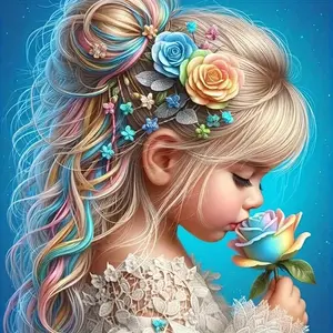 5D DIY Diamond Arts Colorful Painting Kit, Girl & Flower Pattern Diamond Arts Colorful Painting without Frame, Handmade Craft Wall Art Decoration, Handicraft