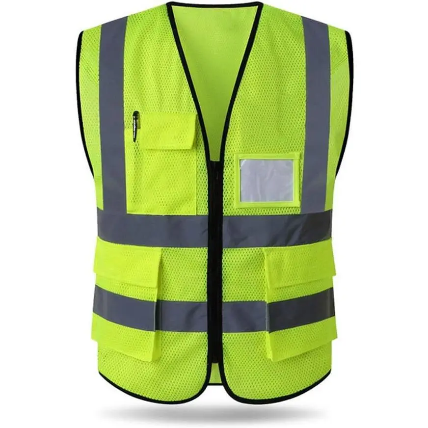 High Visibility Mesh Safety Reflective Vest with Pockets and Zipper, Meets ANSI/ISEA Standards