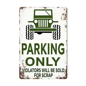 1pc Vintage Parking Only Metal Sign with Jeep - Rustic Aged Look Metal Tin Sign - Rustic Iron Wall Art for Home, Office, Cafe, Bar, and Garage Decor - Easy to Hang, Versatile for Holiday and Seasonal Decorations