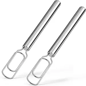 2 count Danish Dough Whisks with Dough Hook for Sourdough Starter 12'' Stainless Steel Dutch Whisk - Reaching Bottom of Jar - Bread Whisk for Cooking, Whisking, Dishwasher
