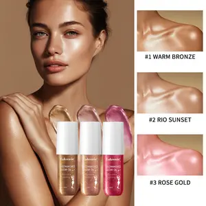 1Pcs Body Shimmer Oil Rose Gold/Warm Bronze/Rio Sunset Natural Glow Luminizer Long Lasting Waterproof Moisturizing Liquid Illuminator Highlighter Makeup Shimmering Body Makeup for a Sun-Kissed Glow 3 Colors Womens cosmetics holiday gift