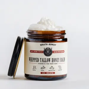 Wrath & Remedy Whipped Tallow & Honey Balm - Moisturizing Bodycare with Olive Oil & Honey - 4 oz Unscented Cream for Skin Repair & Relief