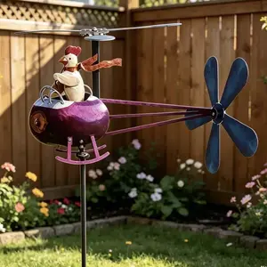 Outdoor Garden Iron Chicken Helicopter Wind Vane, Lawn Yard Decoration, Creative Unique Eye-Catching, Insertable Grass Windmill