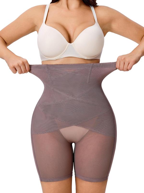 Women's Solid Sheer High Waist Shapewear Shorts, High Stretch Tummy Control Shaper, Ladies Shapewear Bottoms for Daily Wear