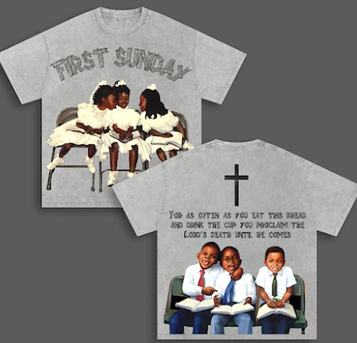 Vintage Children First Sunday Print Graphic Cotton Washed Tee, Children First Sunday T-Shirt, Oversized, Christian Apparel Streetwear IN2