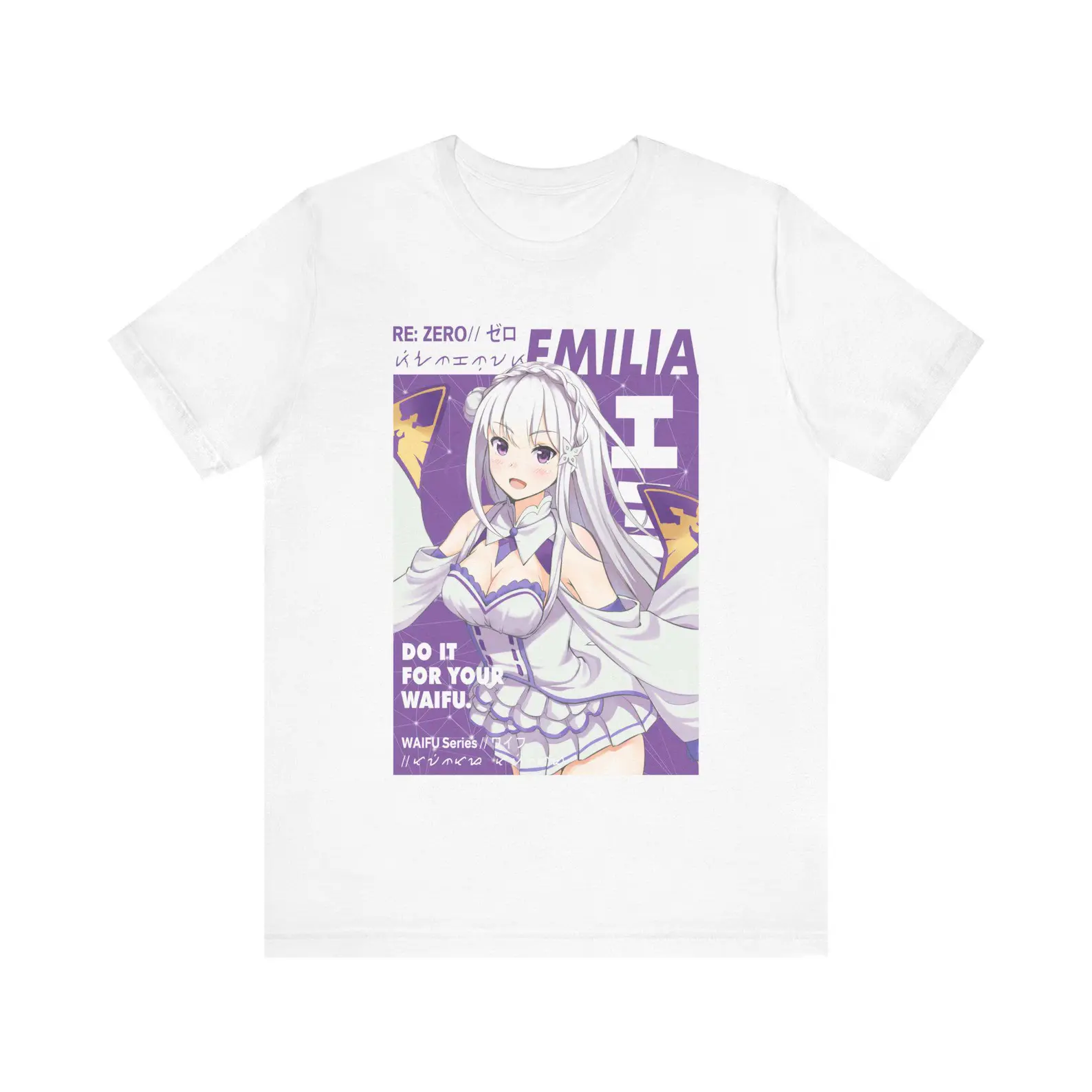 Emilia Re:Zero Anime Waifu Unisex Graphic T-Shirt | Premium Gildan Soft Cotton Tee | Cute Aesthetic Harajuku Streetwear Cosplay Otaku Merch Gift Idea