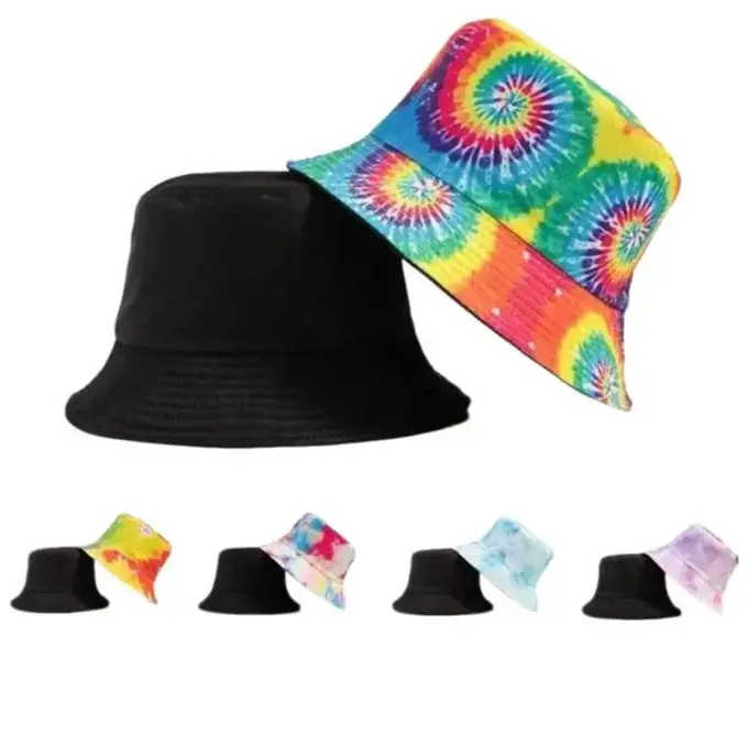 Tie-Dye Cotton Bucket Hat for Men and Women, Double-Sided Fisherman Cap stylish headwear