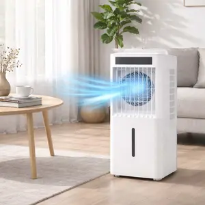 White Portable Air Conditioner Fan, Evaporative Air Cooler, 3 Fan Speeds, 1600ml Tank, 2/4/8 Hour Timer, Remote Control