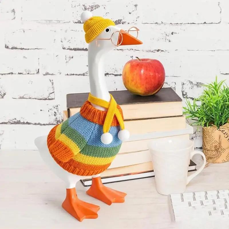 6 Set 24Pcs 7 Inch Desk Goose Outfits  Kniited Sweater WIth Accessories,Knitting Clothes with Hats Sweater Glasses Scarves for Mini Magnetic Goose Statue Decor