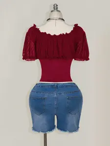Women's Sexy Summer Ruffled Square Neck Short Sleeve T-Shirt – Elegant Slim Fit, Highlighting Collarbone