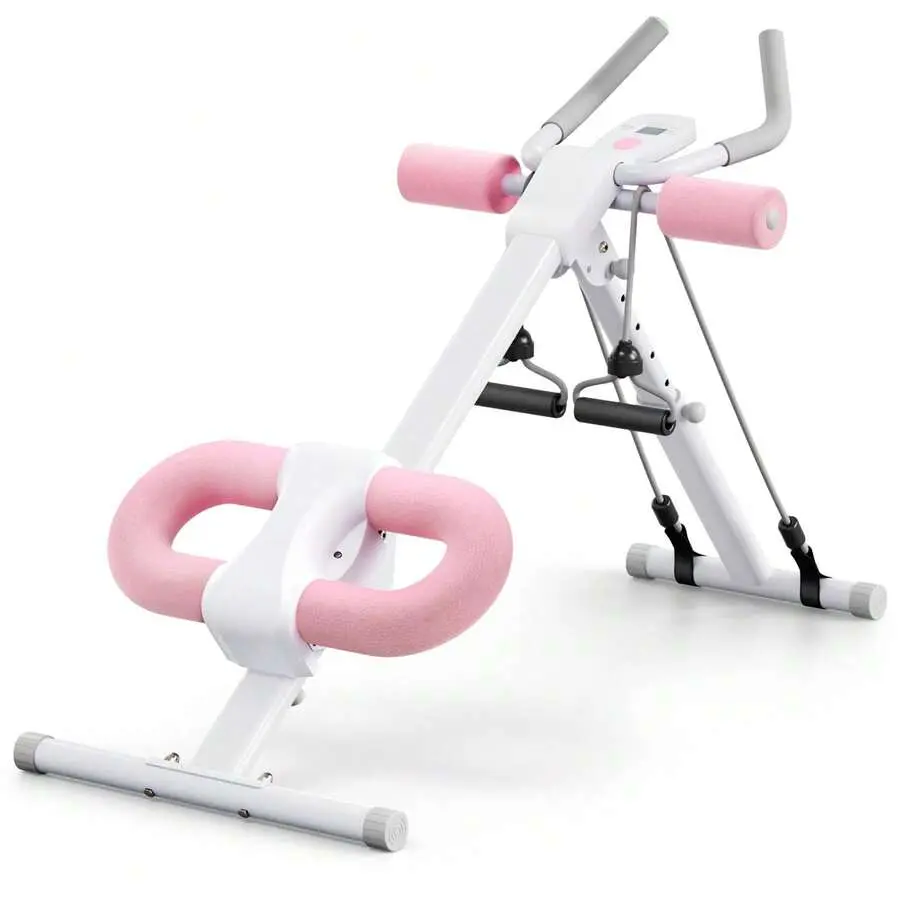 Cast Iron Foldable Frame Hip Abductor Machine - Home Fitness Equipment with LCD Display, Adjustable Incline Levels, Adjustable Settings, Ergonomic Comfortable Design, Abs & Core Toning, Strain Reduction, White, Hip Adduction Function