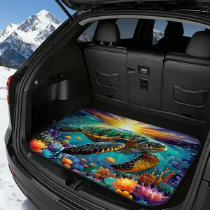 One Piece of a Vibrant Sea Turtle Design Featuring a Sunrise Over The Ocean, Perfect for Car Trunk. This SUV Mat, Car Floor Mats, Serves As an Easy-To-Clean Floor Cover for Camping Gear, Sports Equipment, Making It Ideal for Family Outings