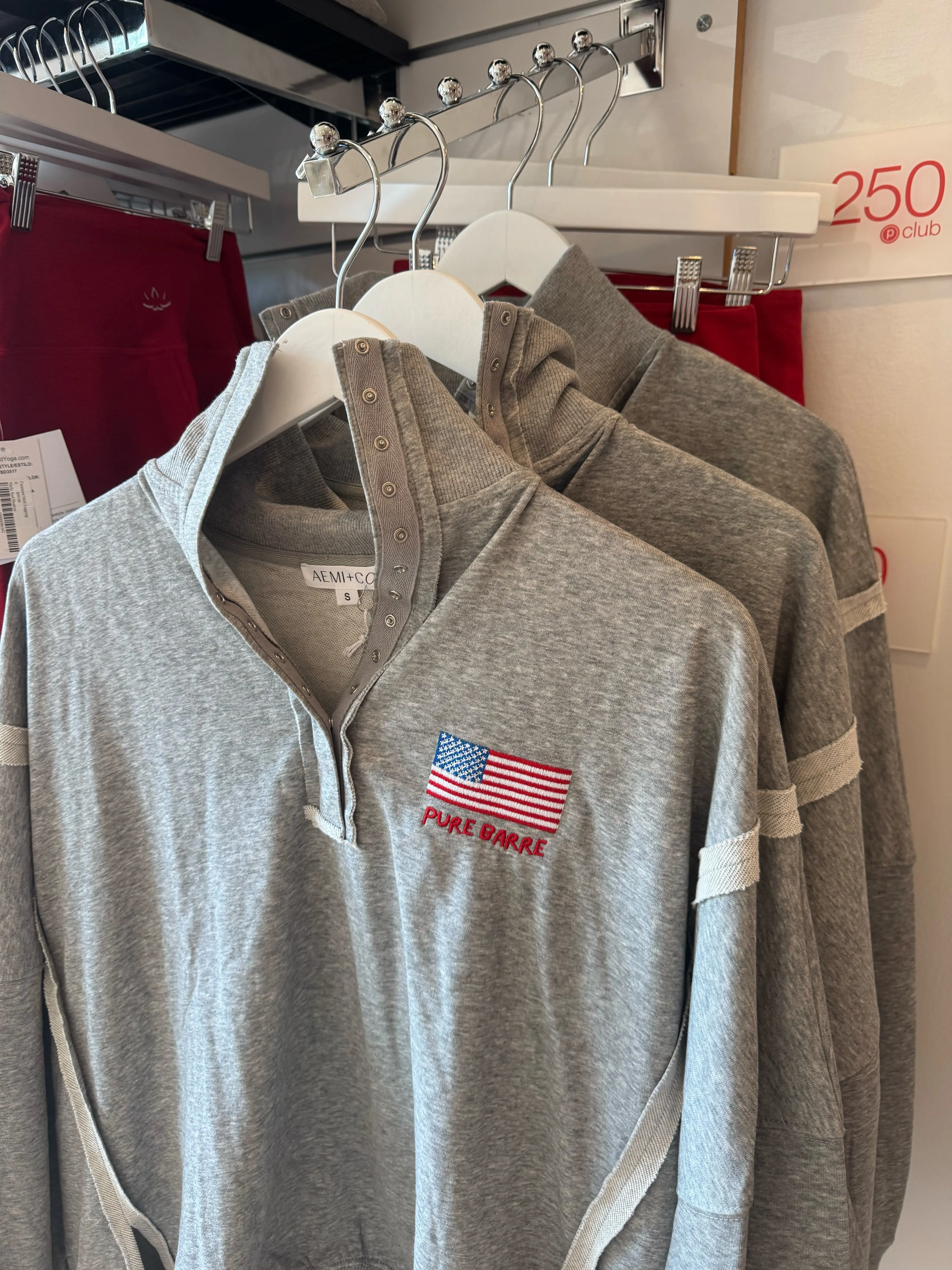 Pure Barre Lightweight Snap Pullover | Gray Long Sleeve Sweatshirt with Embroidered Flag  TikTok Shop Description