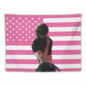 Pink And White American Flag Wall Hanging, Bang Chan Themed Tapestry,unique gift Decor polyester peach colorful decorative