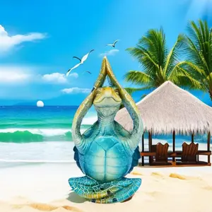Sea Turtle Meditation Yoga Decor Garden Figurine Zen Yoga Resin Statue for Home Office Decorations Put The Palm Up Ornaments Coastal Beach Decorations
