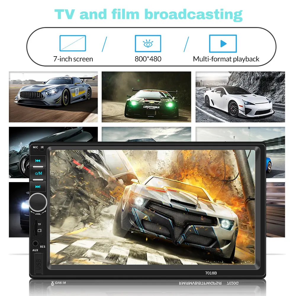 【DealsForYou】7018B 7 Inch HD LCD Car MP5 Player 12V-24V Universal With 4 LED Rear View Backup Camera Bluetooth Stereo 45Wx4 Support Mini SD 64G MOV Video