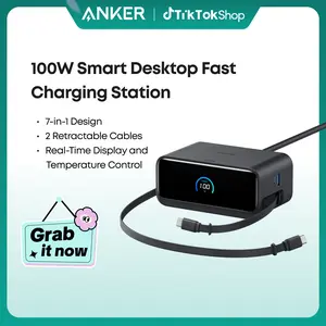 [Live only]Anker Nano Charging Station, 7-in-1 USB-C Power Strip for iPhone 16, 2.3 ft Anker InstaCord Retractable Cable, 3 USB-C, 1 USB-A, 3 AC, 100W Fast Charging Desktop Accessory for MacBook, Home, Office