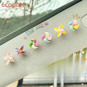 6-Piece Car Decor Set, Windmill Rotating Gyroscope Creative Decoration, Cute Interior Accessories for Women, Dashboard Ornament