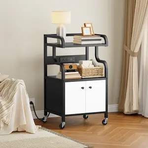 MAHANCRIS Printer Stand with Storage,Printer Table for Home Office with Charging Station, Large Rolling Cart with Wheels, Printer Cabinet with Open and Hidden Space, Black and White #SpringSale #BigSpringSale