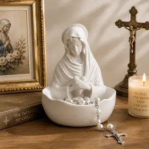5-Inch Resin Blessed Virgin Mary Rosary Holder Statue, Catholic Fresh-Design Home Decor, Religious Decoration, Ideal Gift for Women, Baptism Souvenir