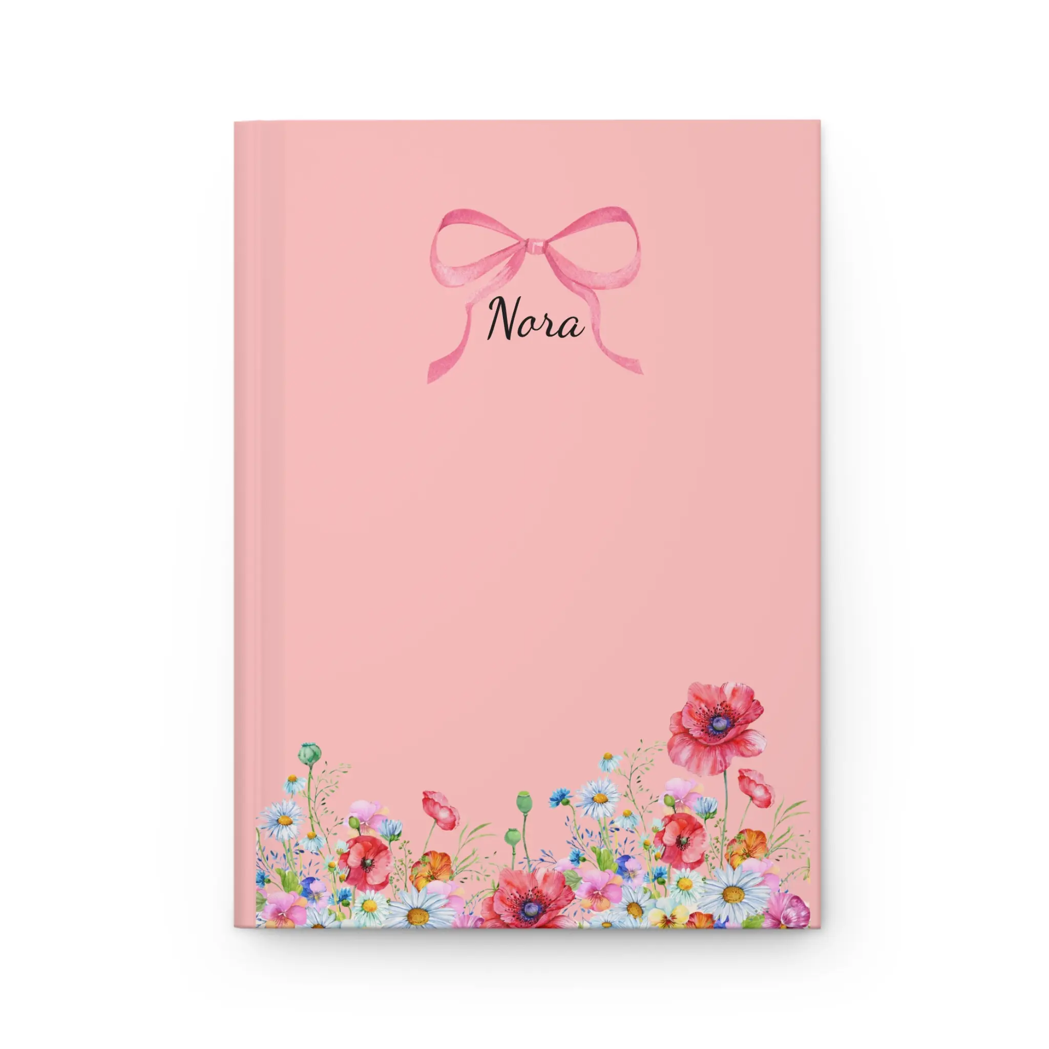 Wildflower Border With Pink Bow Journal Hardcover, Personalized Name Script