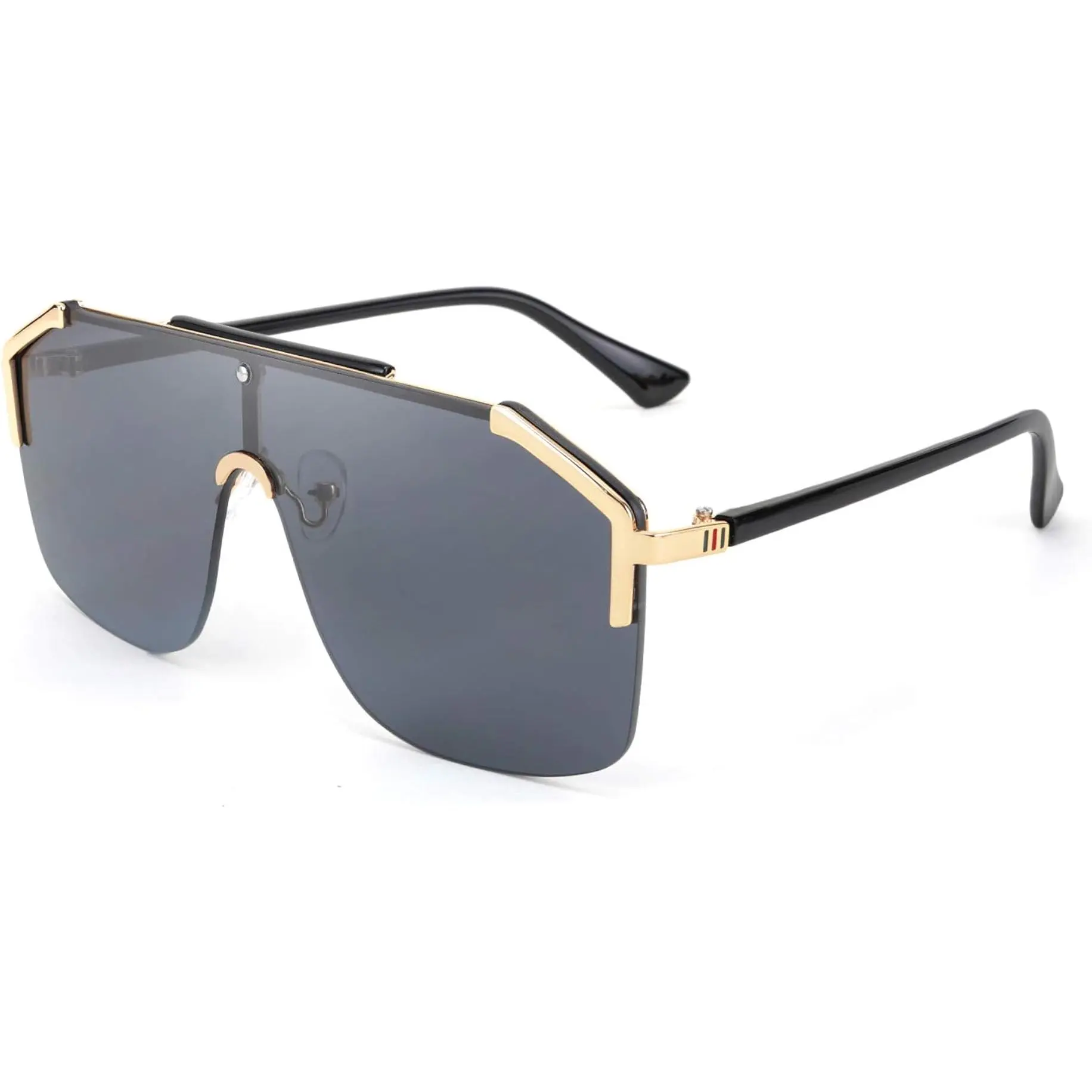 FEISEDY Classic Siamese One Piece Oversized Sunglasses Nice Rimless Stylish Retro Design for Women Men B2634