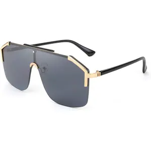 FEISEDY Classic Siamese One Piece Oversized Sunglasses Nice Rimless Stylish Retro Design for Women Men B2634