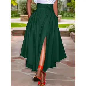 Women's casual and fashionable solid color high waistband pocket skirt, plus size skirt, women's clothing, suitable, fashionable, and comfortableRAIMENTRY