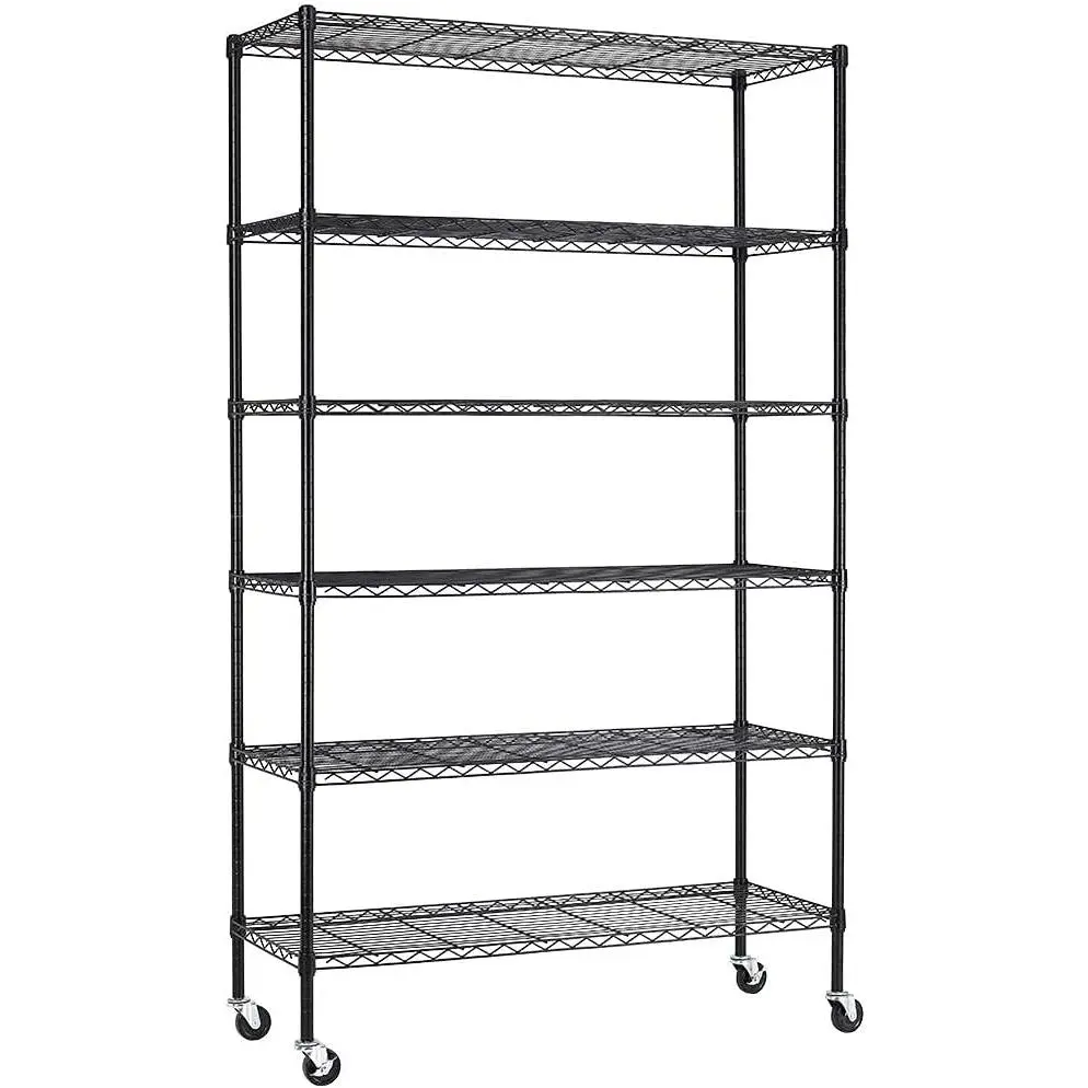 48"L×18"W×82"H Wire Shelving Unit Storage Cart Metal Shelf Rolling Utility Cart 2100Lbs Capacity with 6 Tier Casters Adjustable Layer Rack Strong Steel for Restaurant Garage Pantry Kitchen,Black