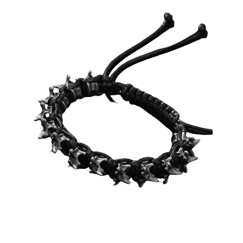 【Summervibes】Punk Hip-Hop Dragon Bone Bracelet, Handwoven Alloy Wrist Jewelry for Men, Adjustable Slider Wristband, Unique Stylish Accessory, Trendy Retro Ornament for Daily Wear, Street Style & Party Outfits